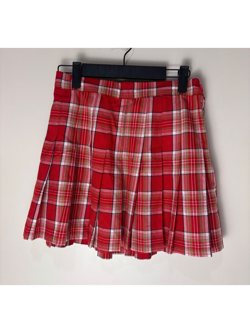 NWOT Womens S Red Tartan Plaid Pleated Mini Skirt Y2K Preppy Punk Side Zip